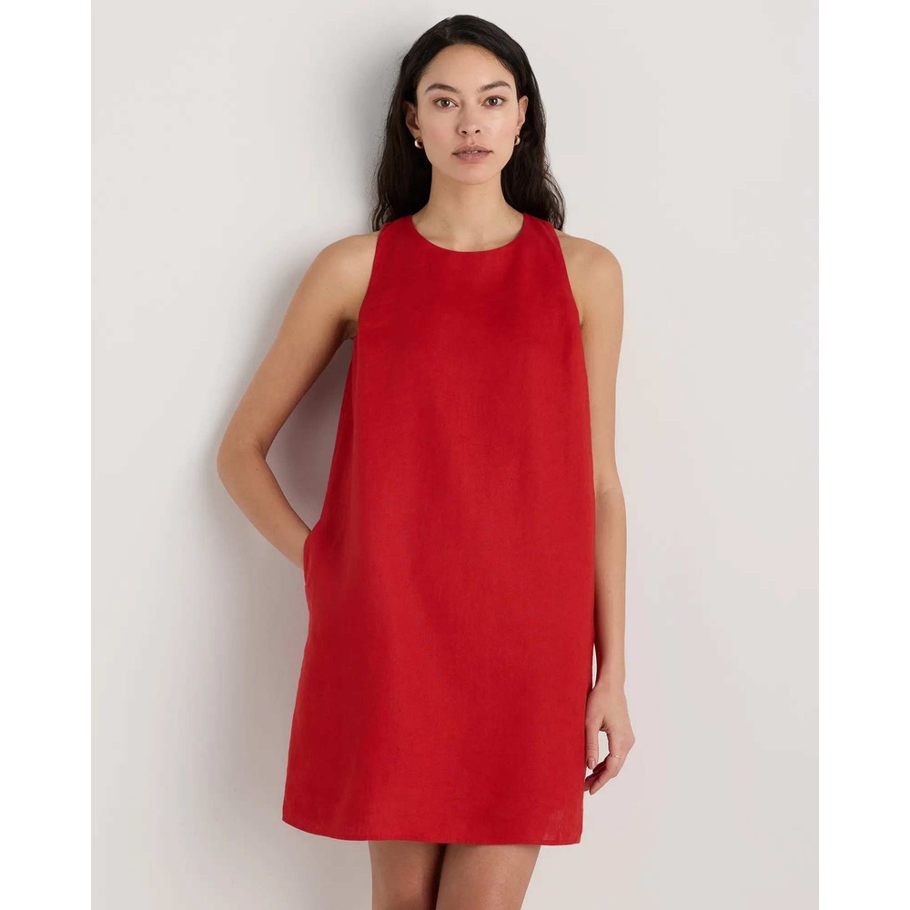 Quince European Linen petite tank mini dress Chili Red XS NWT